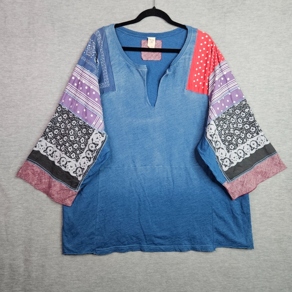 We The Free Women's V-neck Shibuya Patchwork Top 3/4 Sleeve Size L